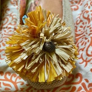 Bridget Shuster Pom Pom raffia ballet flats woven leather straw 9 8.5